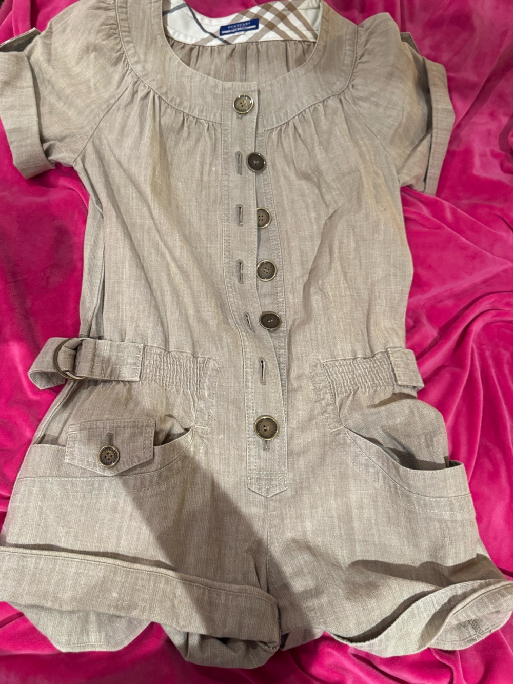 Burberry London Belted Utility Romper Size 36 Nova Check Design Jumpsuit - Picture 2 of 4